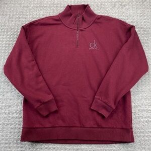 Calvin Klein CK Sweater Men XXL 2XL Burgundy Casual Pullover Sweatshirt 1/4 Zip
